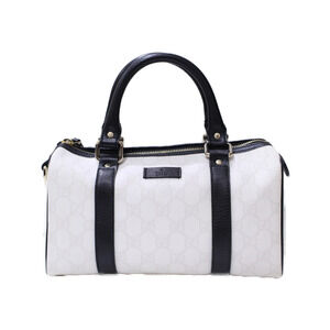 GUCCI Boston Bag GG Supreme Leather White Black Compact